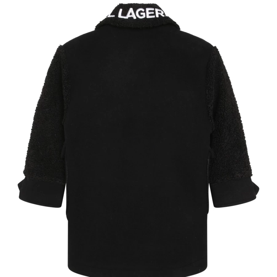 KARL LAGERFELD KIDS Black Bi-Material Coat for Girls - Long Winter Jacket