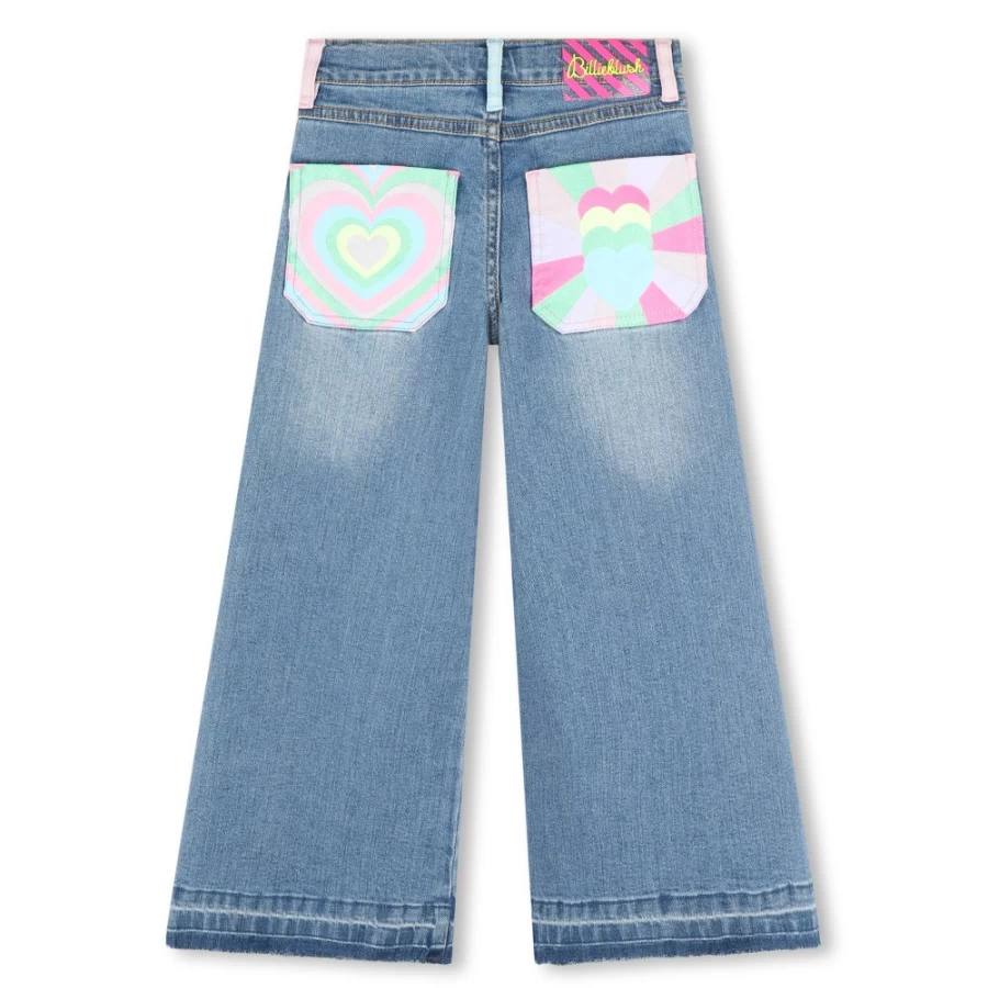 BILLIEBLUSH Girls' Printed-Pocket Jeans in Double Stone & Bleach Wash