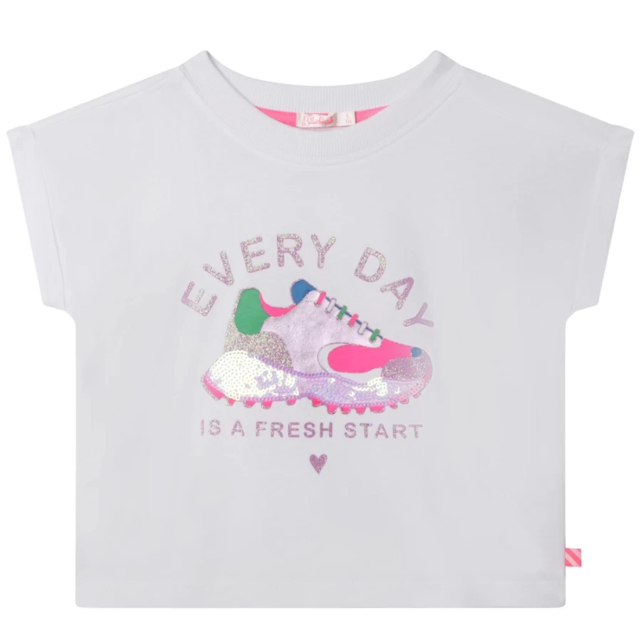BILLIEBLUSH Girls' White Short-Sleeved T-Shirt for Casual Comfort
