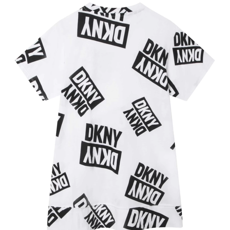 DKNY Girls' Printed Cotton T-Shirt Dress - White & Black Casual Wear