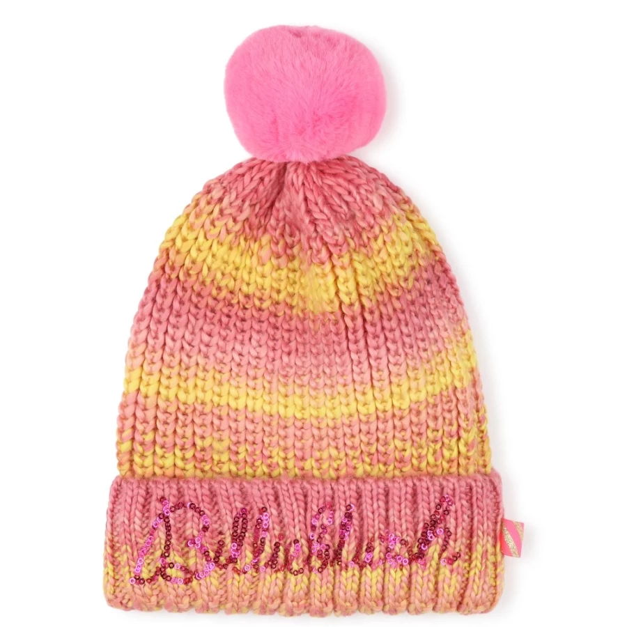 BILLIEBLUSH Lilac Pom-Pom Beanie for Girls - Multicolored Winter Hat