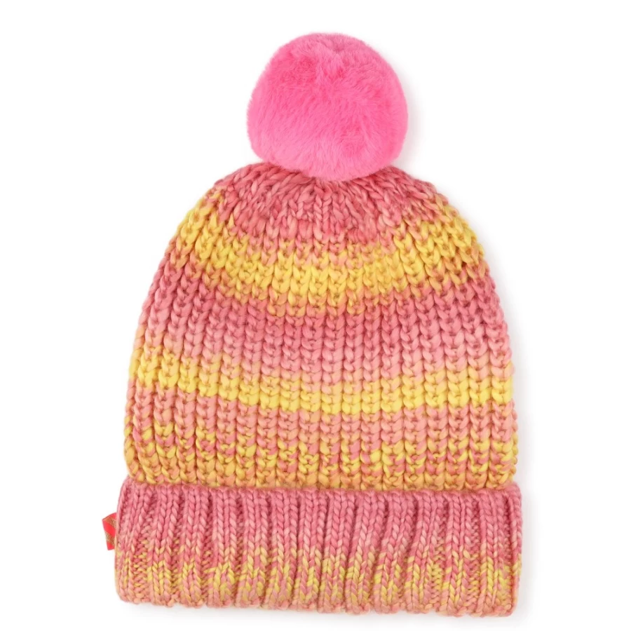 BILLIEBLUSH Lilac Pom-Pom Beanie for Girls - Multicolored Winter Hat