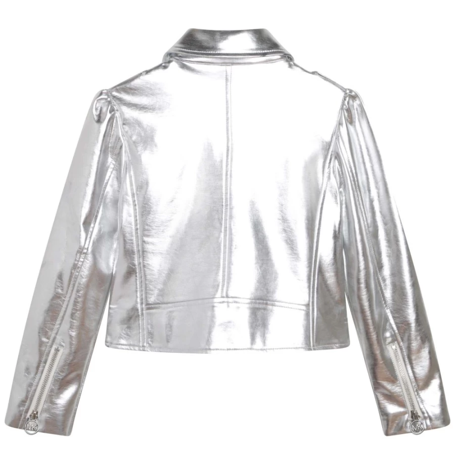 MICHAEL KORS Light Grey Zip-Up Biker Jacket for Girls