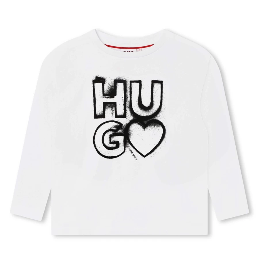 HUGO Girls White Long-Sleeved T-Shirt for Comfort and Style