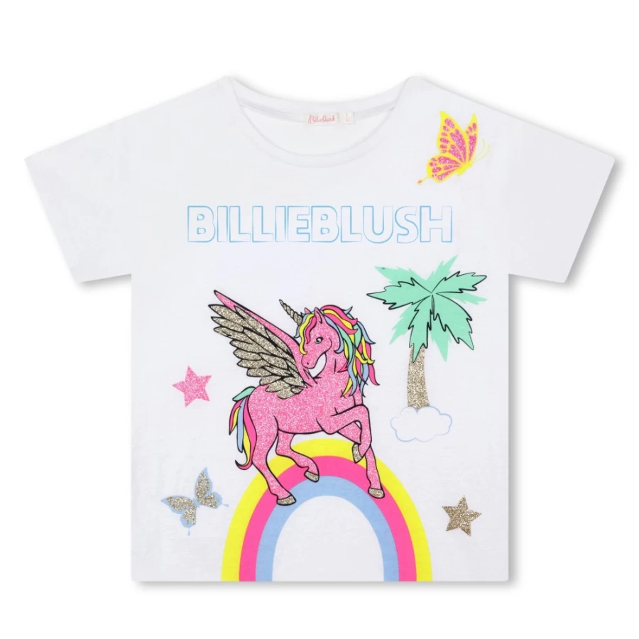 BILLIEBLUSH Girls' White Short-Sleeved T-Shirt for Casual Comfort