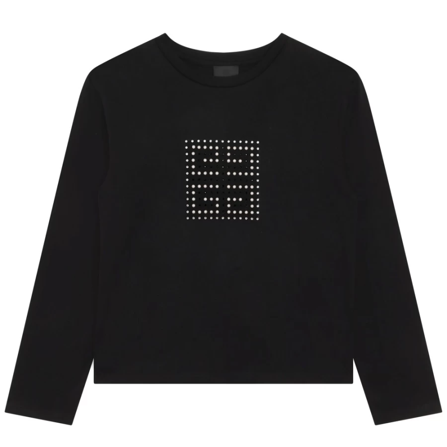 GIVENCHY Black Strass Embellished T-Shirt for Girls