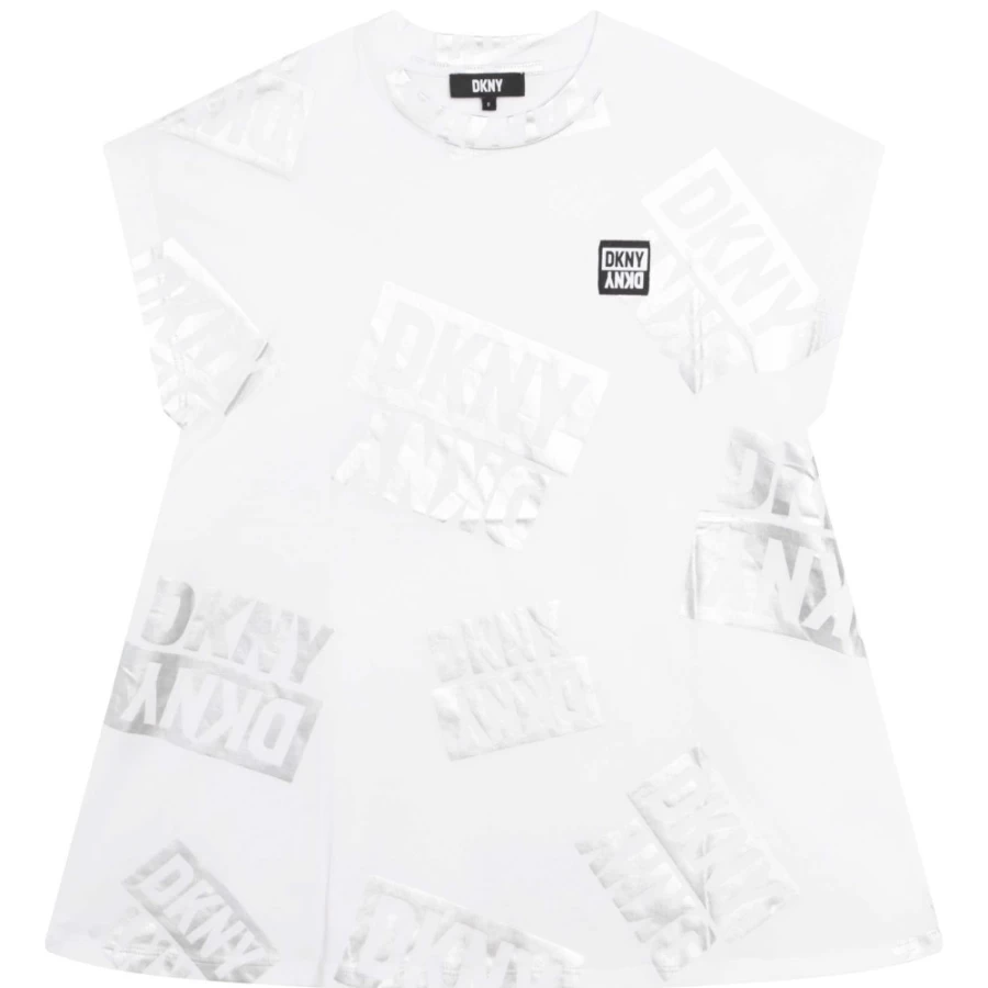 DKNY Girls' White Cotton Short-Sleeved Dress