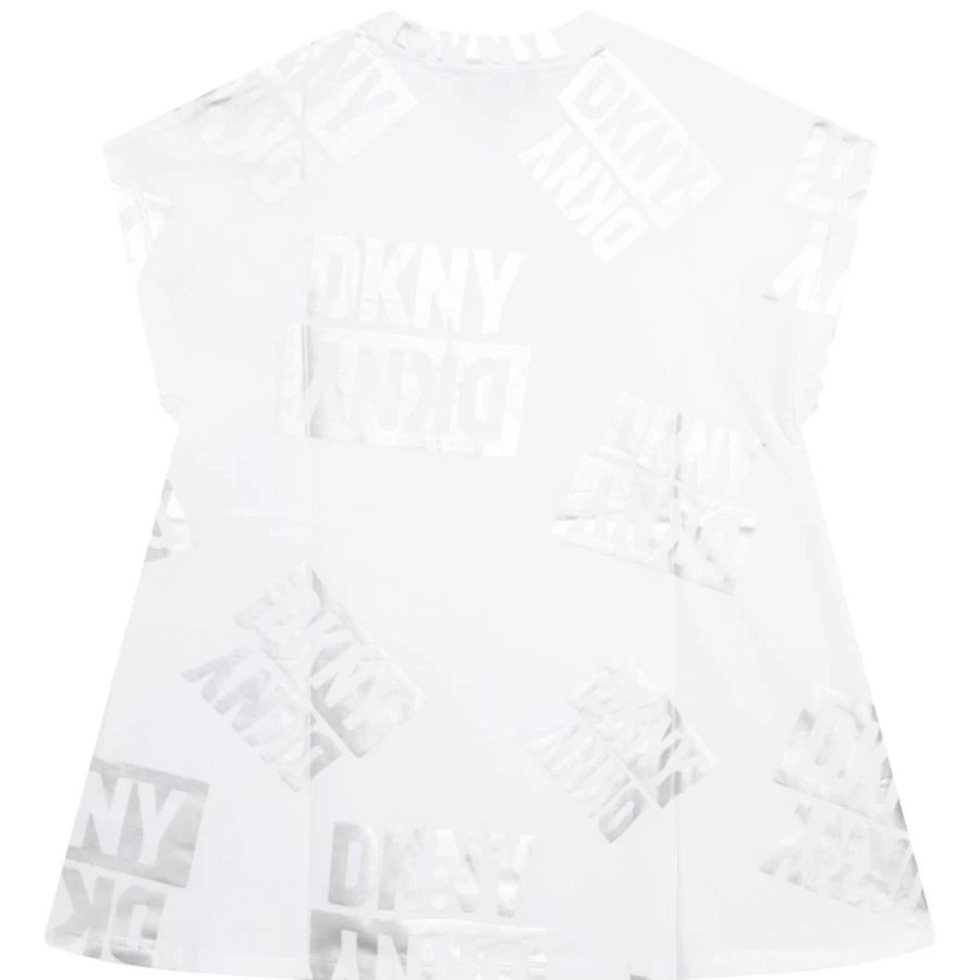DKNY Girls' White Cotton Short-Sleeved Dress