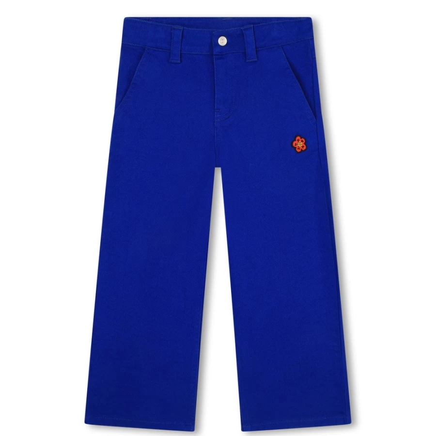 KENZO KIDS Girl's Blue Embroidered Cotton Trousers for Girls
