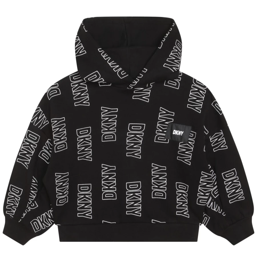 DKNY Girls' Black & White Hooded Cotton Sweatshirt - Soft Pullover for Kids