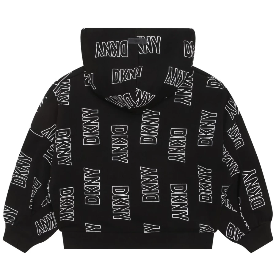 DKNY Girls' Black & White Hooded Cotton Sweatshirt - Soft Pullover for Kids