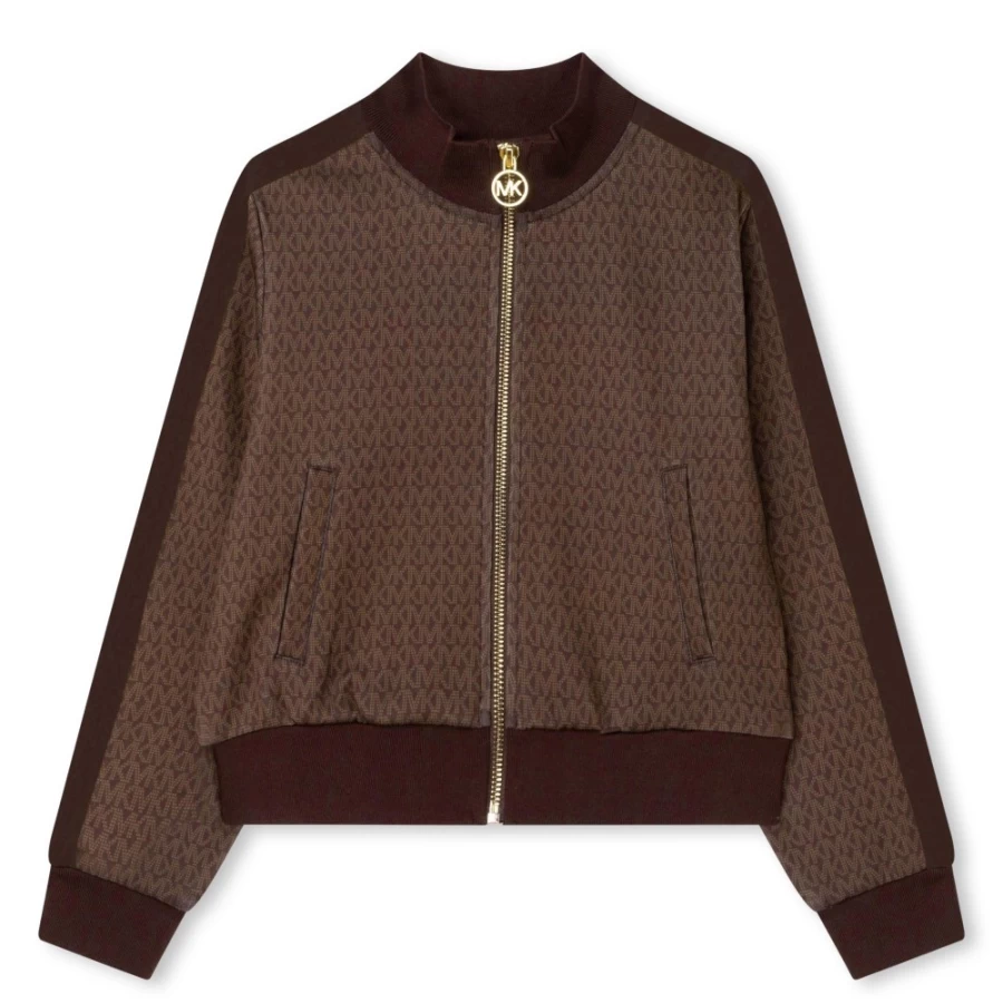 MICHAEL KORS Girls' Chocolate Brown Zip-Up Cardigan with Pockets | Cozy Knit Sweater