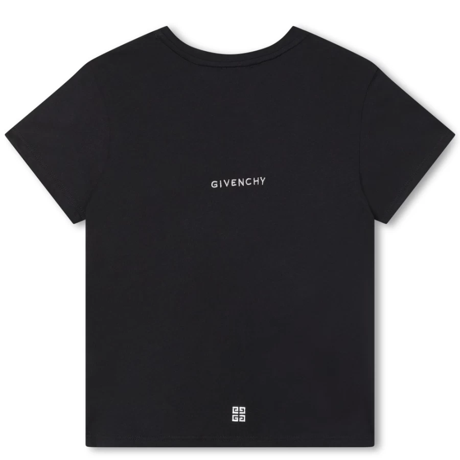 GIVENCHY Black Embroidered T-Shirt for Girls with Strass Details