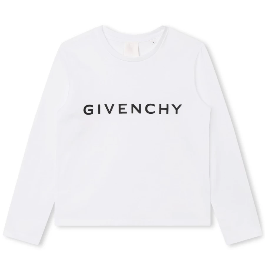 GIVENCHY Girls' White Long-Sleeved Logo T-Shirt for Kids