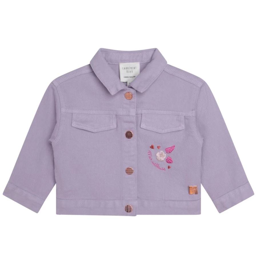 CARREMENT BEAU Lilac Embroidery Cotton Twill Jacket for Girls