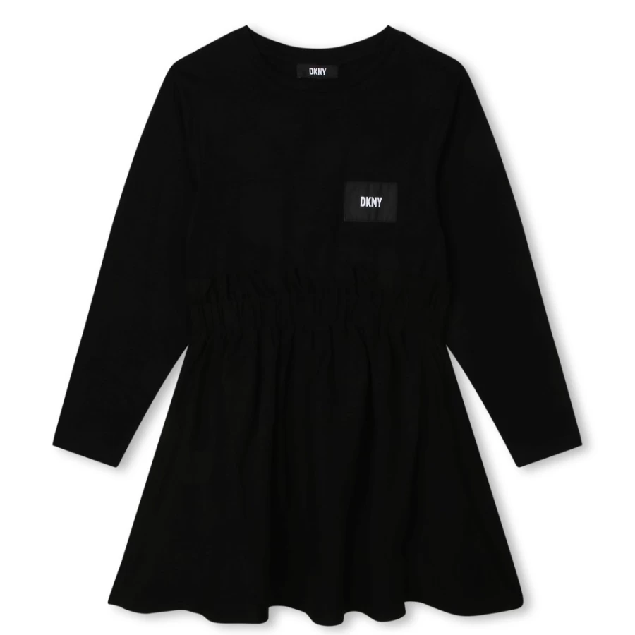 DKNY Black Ruffle Waist Dress for Girls - Elegant & Stylish