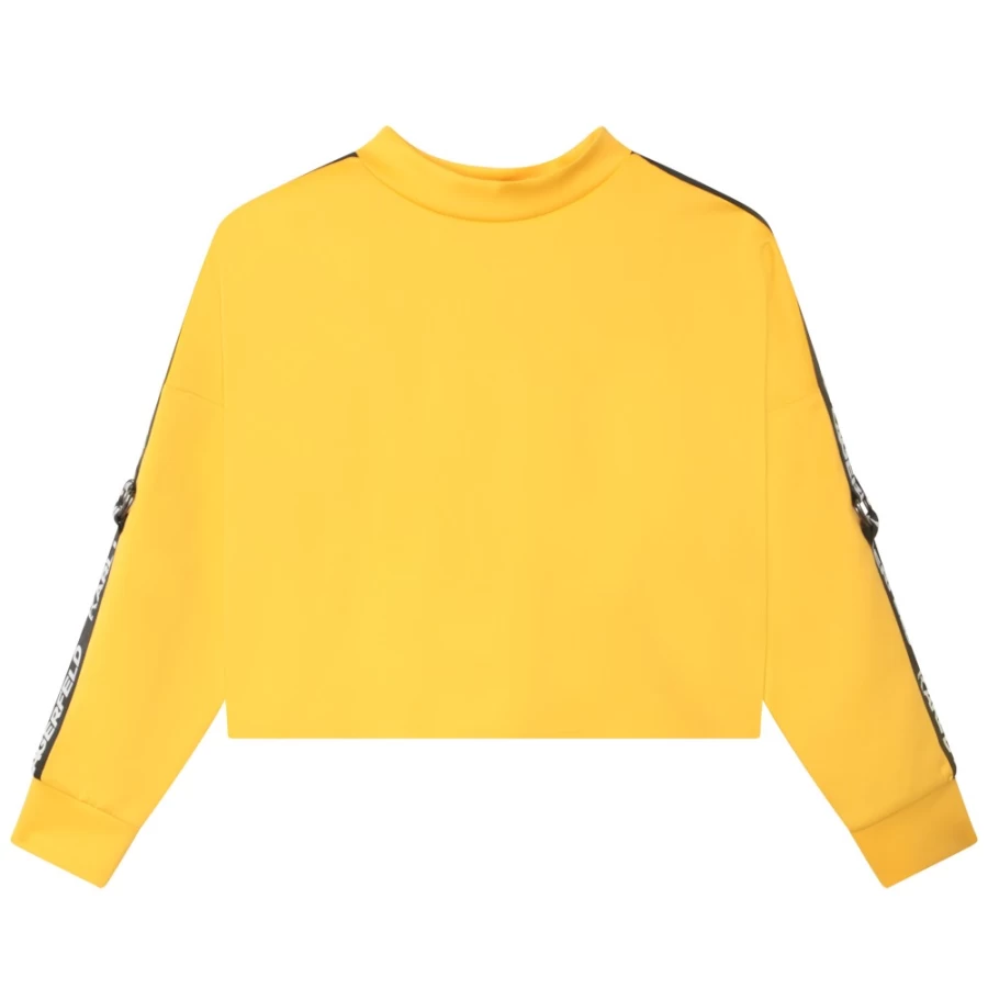 KARL LAGERFELD KIDS Girls' Yellow Sweatshirt with Stylish Trim - Cozy Pullover Hoodie