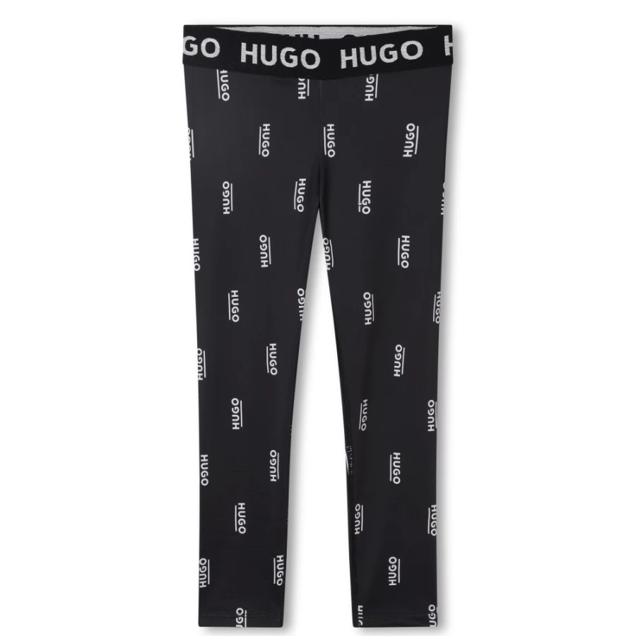 HUGO Girls' Black Printed Sports Leggings for Active Wear