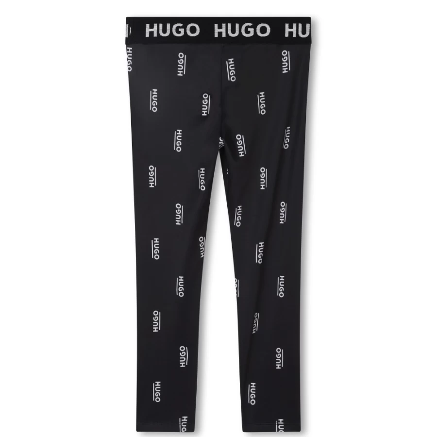 HUGO Girls' Black Printed Sports Leggings for Active Wear