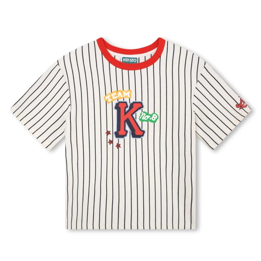 KENZO KIDS Girls Ivory Striped Cotton T-Shirt - Casual Short Sleeve Top