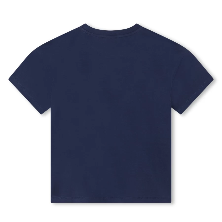 KENZO KIDS Girls Navy Short-Sleeved Cotton T-Shirt for Casual Wear