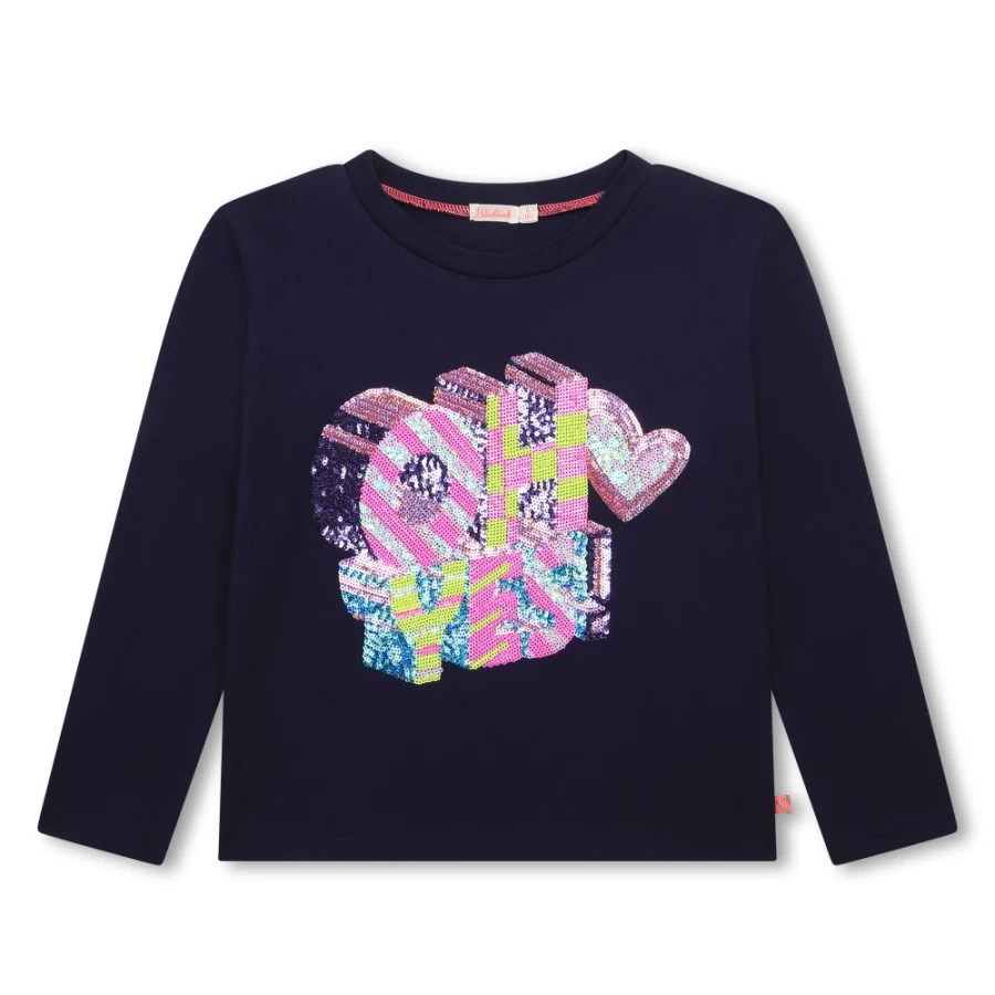 BILLIEBLUSH Navy Sequinned T-Shirt for Girls | Sparkling Embellished Top