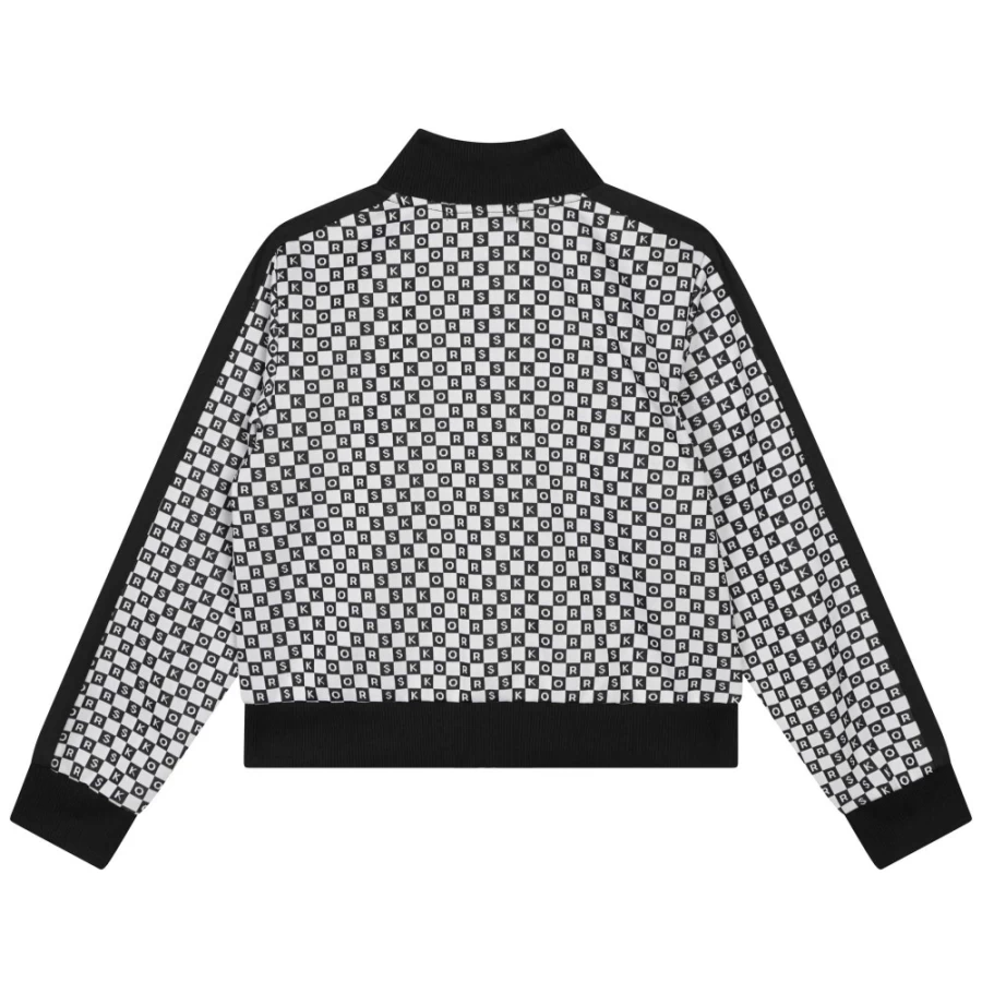 MICHAEL KORS Girls' Black & White Zip-Up Cardigan With Pockets