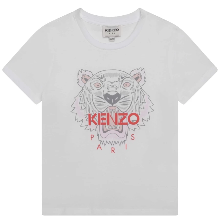 KENZO KIDS Girls' White Tiger Print T-Shirt - Stylish Animal Graphic Tee