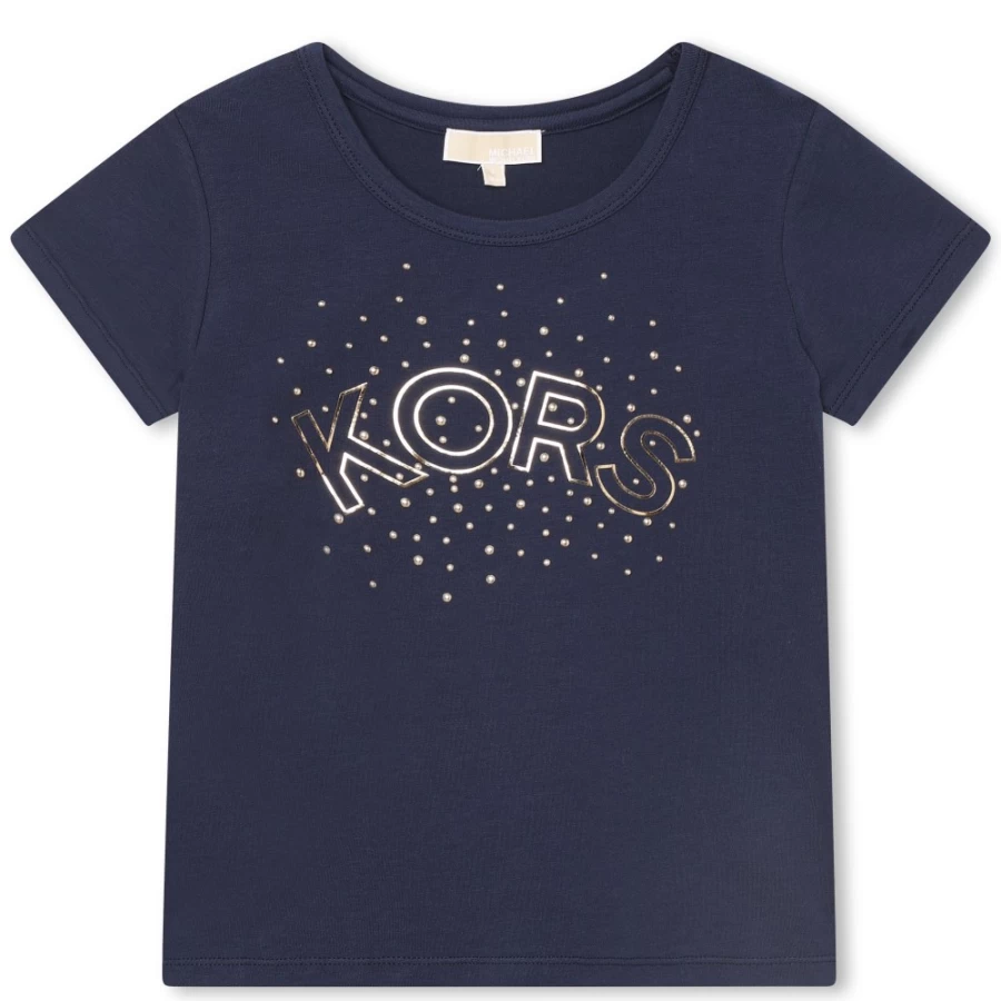 MICHAEL KORS Girls Navy Short-Sleeved Cotton T-Shirt for Casual Wear