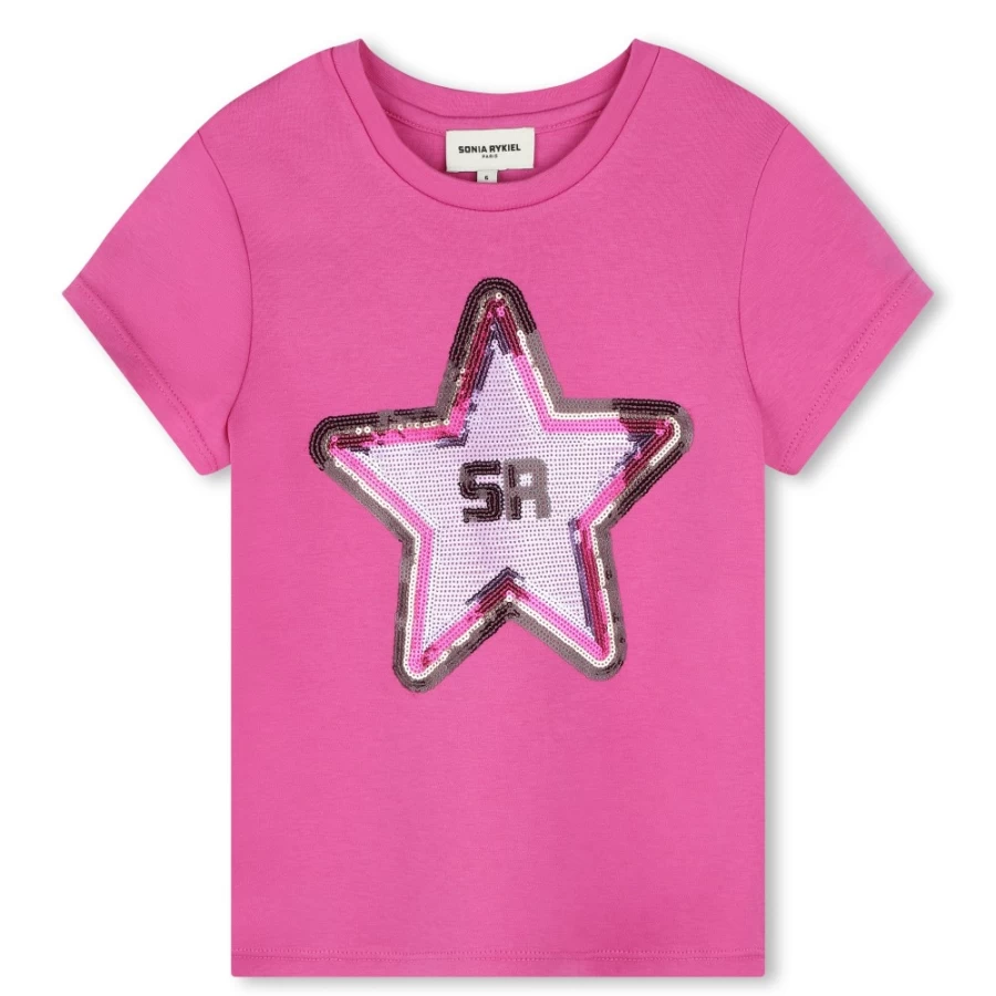 SONIA RYKIEL Girls' Fuschia Short-Sleeved Cotton T-Shirt for Kids