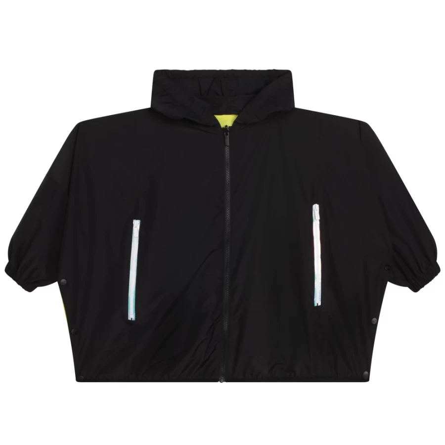 DKNY Girls' Yellow & White Hooded Windcheater Jacket for Outdoor Wear