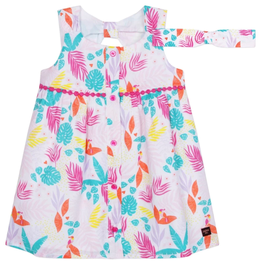 CARREMENT BEAU White Percale Dress And Headband Set for Girls