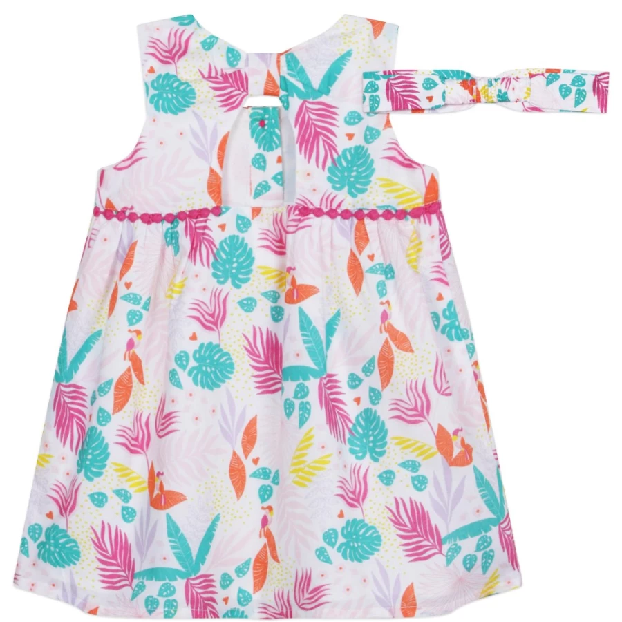 CARREMENT BEAU White Percale Dress And Headband Set for Girls