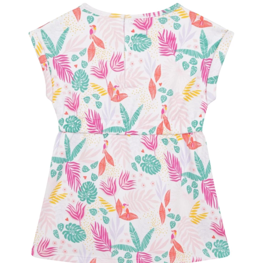 CARREMENT BEAU White Tropical Motif Dress for Girls