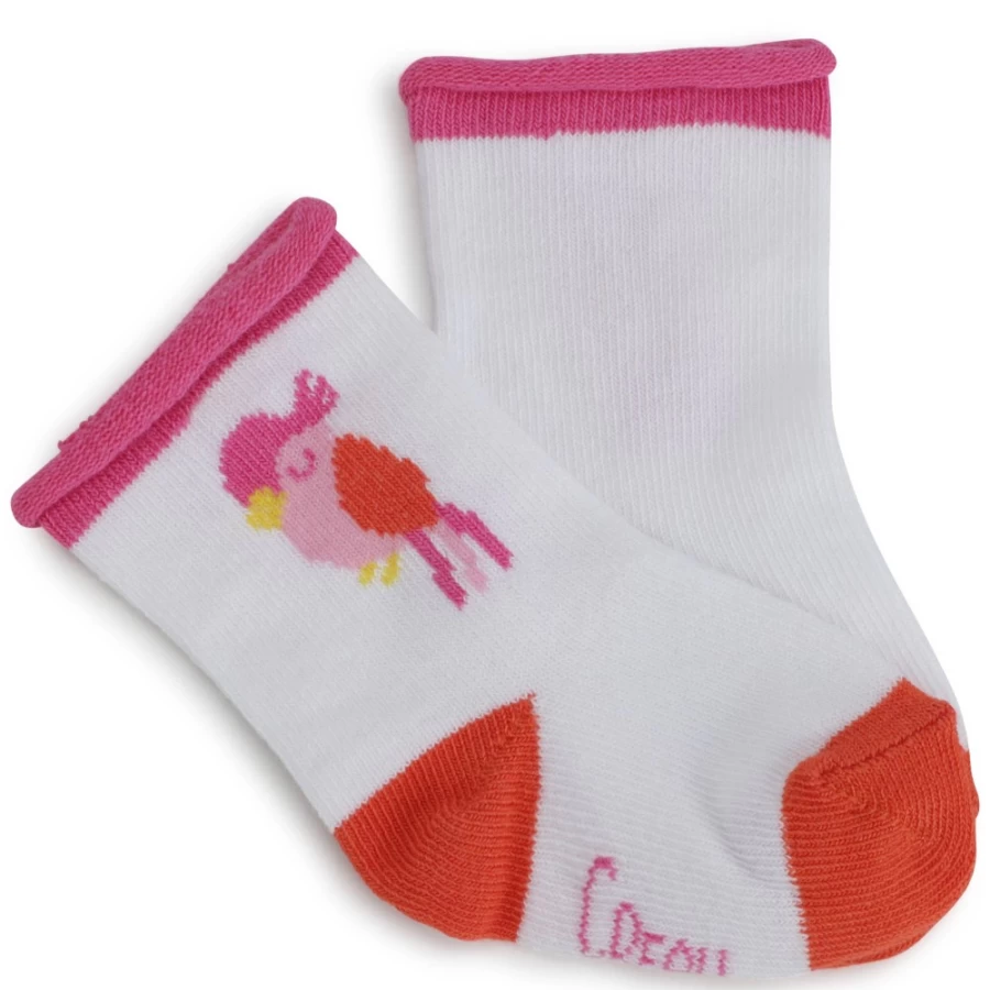 CARREMENT BEAU Girls' Patterned Socks - White Naranja Striped Design