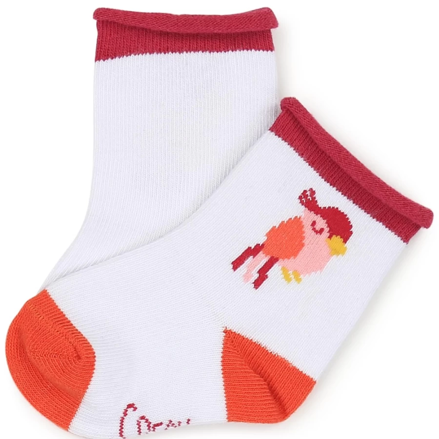 CARREMENT BEAU Girls' Patterned Socks - White Naranja Striped Design