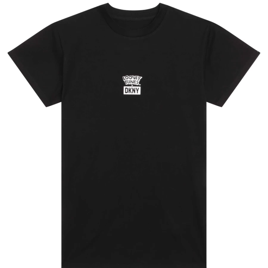 DKNY Girls' Black Printed Cotton T-Shirt Dress