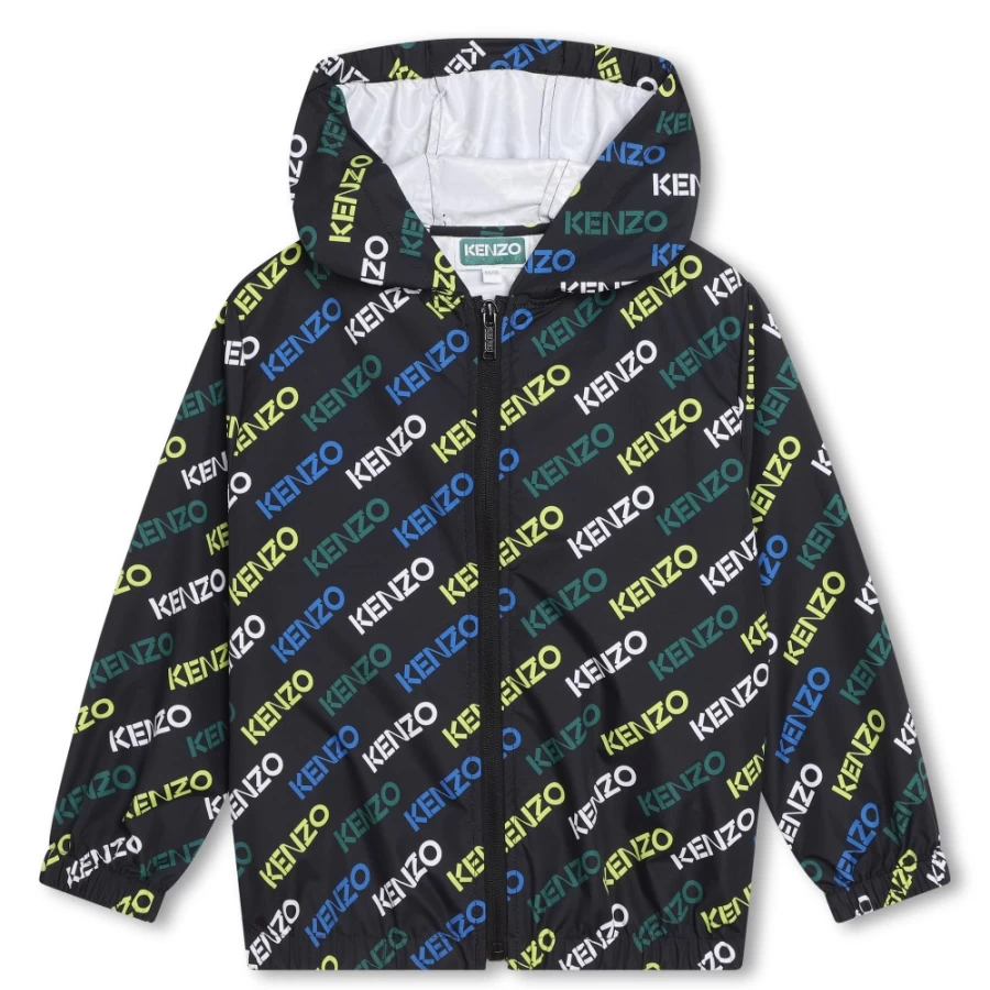 KENZO KIDS Girls' Black Printed Hooded Windcheater Jacket
