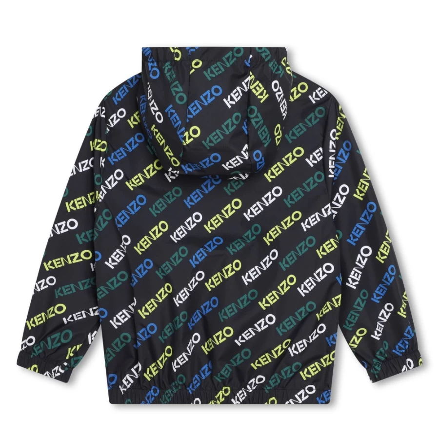 KENZO KIDS Girls' Black Printed Hooded Windcheater Jacket