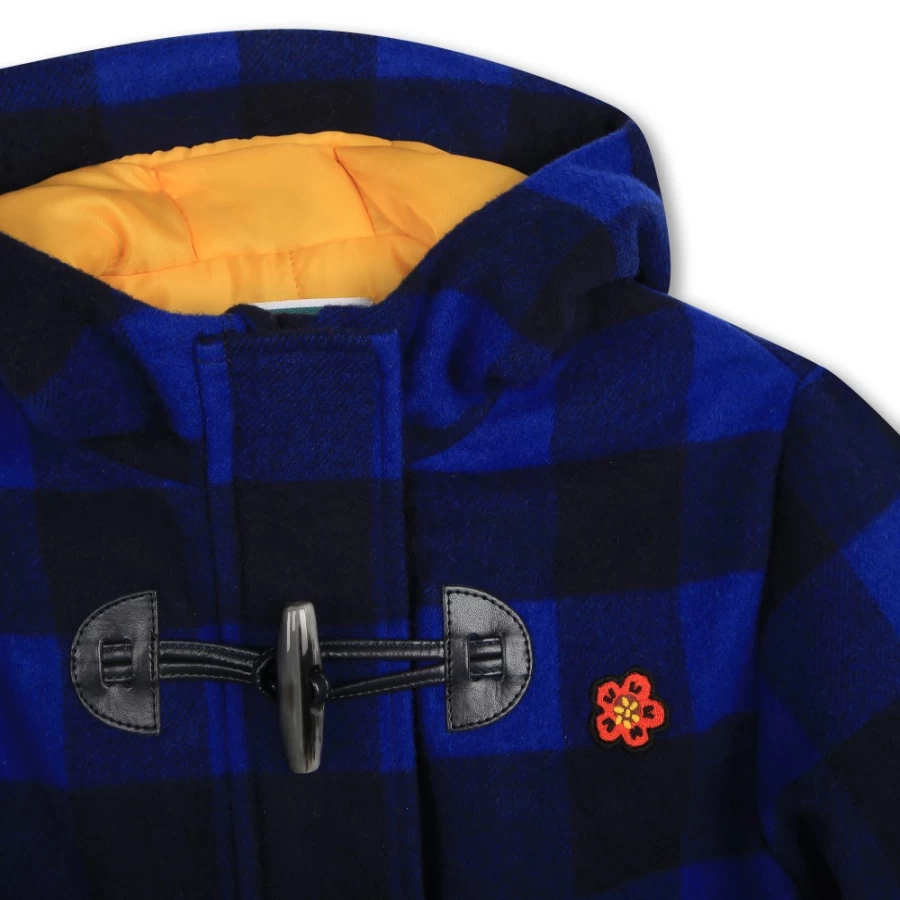 KENZO KIDS Navy Hooded Woollen Coat for Girls - Warm Winter Outerwear