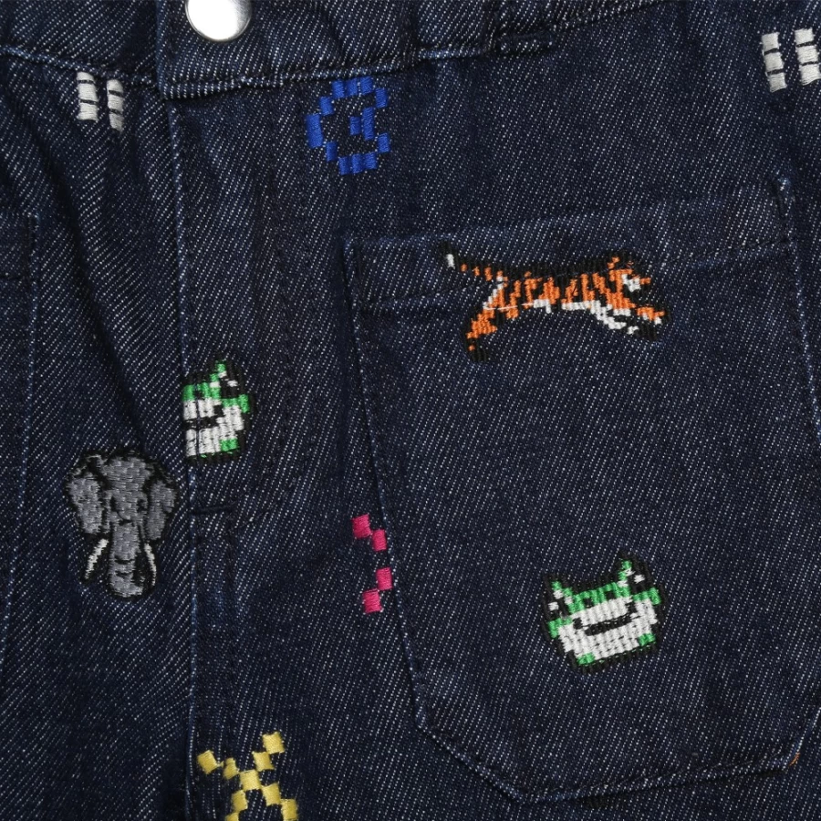 KENZO KIDS Girl's Raw Denim Embroidered Jeans for Stylish Comfort