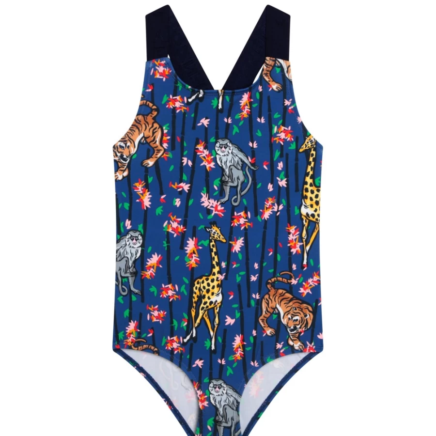KENZO KIDS Girls' Blue Swimming Costume for Kids - Stylish One-Piece Bathing Suit
