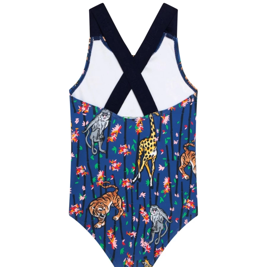 KENZO KIDS Girls' Blue Swimming Costume for Kids - Stylish One-Piece Bathing Suit