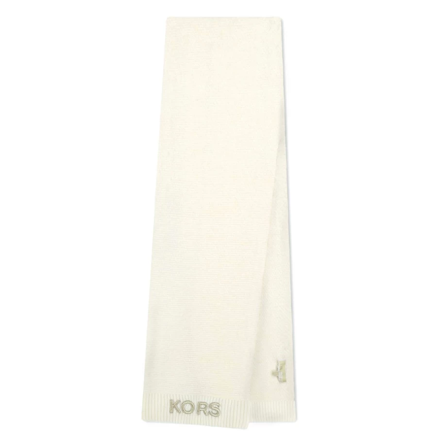MICHAEL KORS Cream Knitted Scarf for Girls - Luxurious Logo-Embellished Winter Accessory