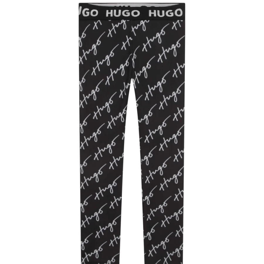 HUGO Girls' Black & White Printed Leggings for Kids - Stylish & Comfortable
