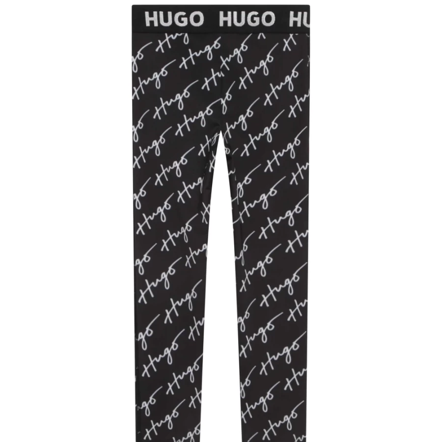 HUGO Girls' Black & White Printed Leggings for Kids - Stylish & Comfortable