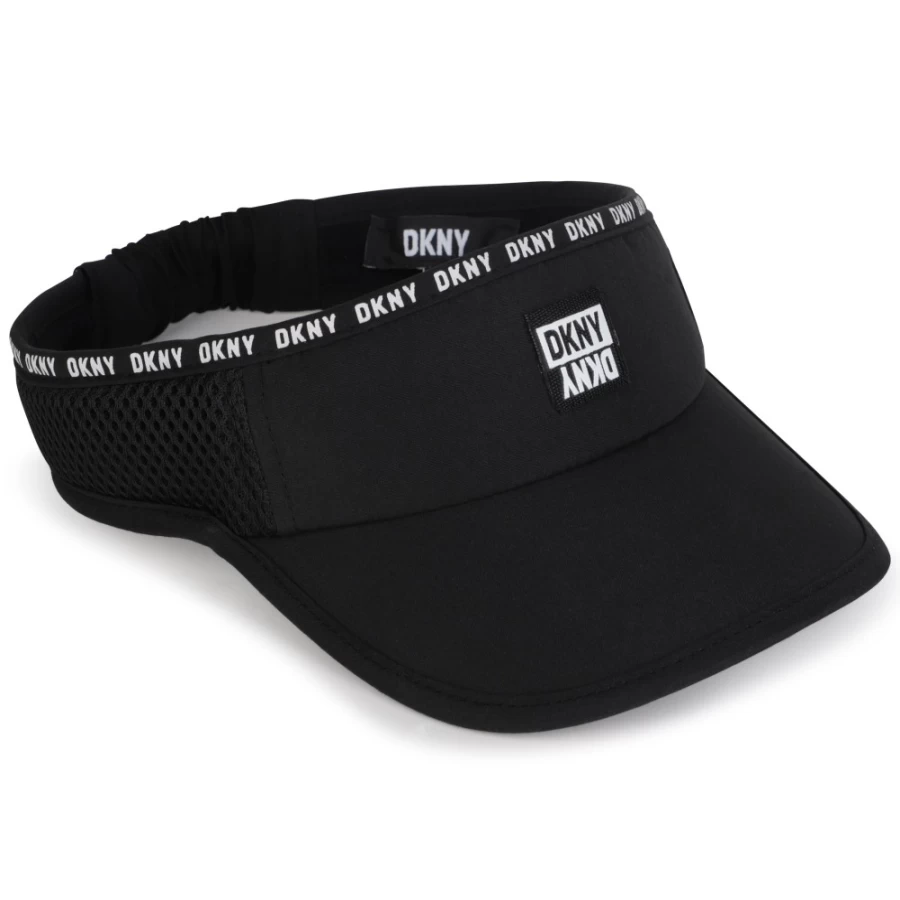 DKNY Black Elasticated Bi-Material Visor for Girls - Adjustable & Stylish Sun Protection