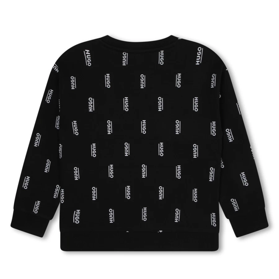 HUGO Black Printed Fleece Sweatshirt for Girls - Soft & Stylish Pullover