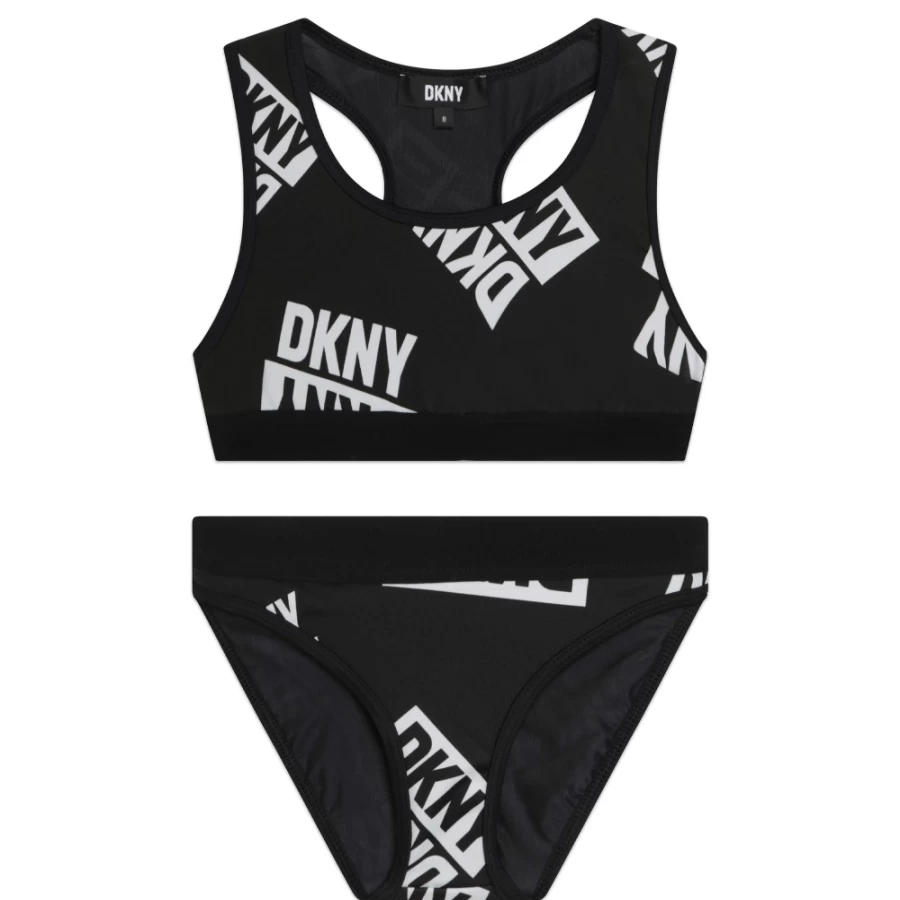 DKNY Girls' Black & White Two-Piece Swimwear | Stylish Bikini Set for Teens