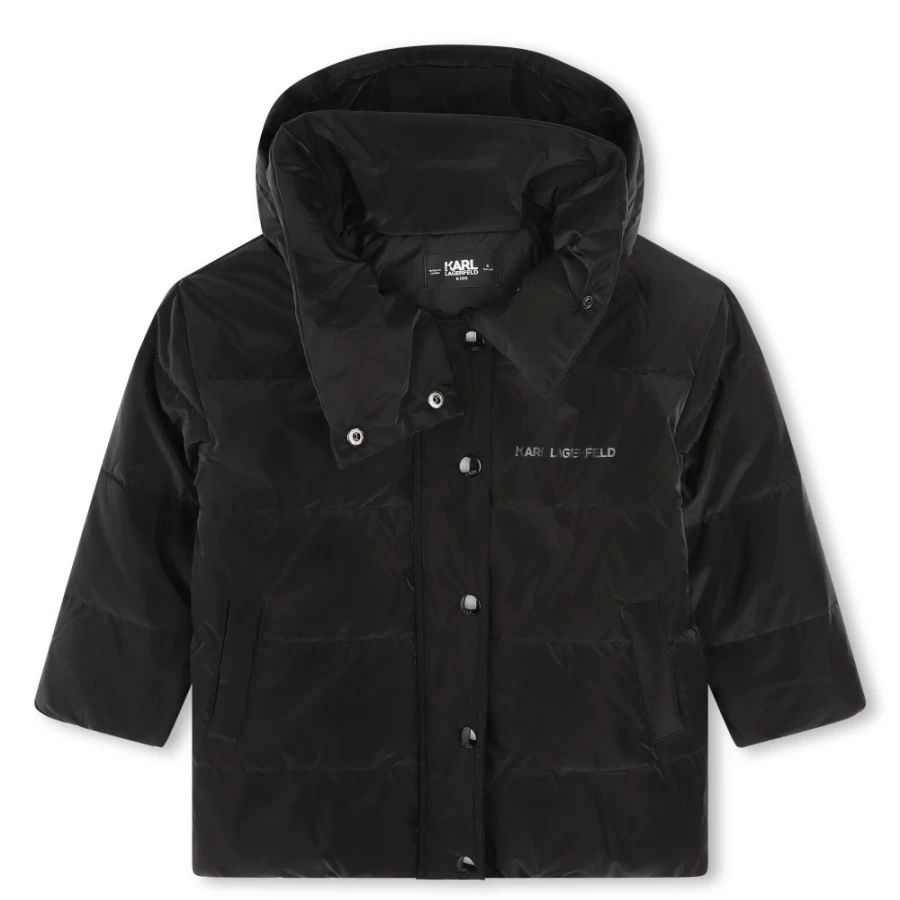 KARL LAGERFELD KIDS Black Coated Puffer Jacket for Girls